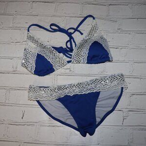 💙 Blue Lace & Sequin Bikini Set · Size Large